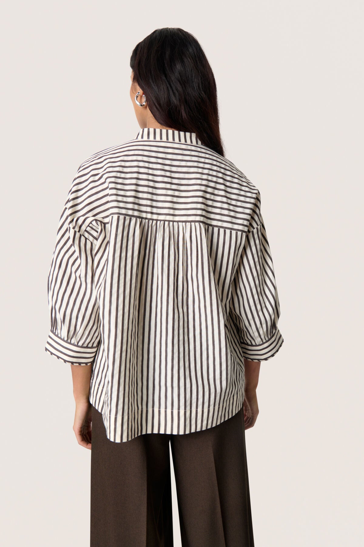 SLToledo Blouse 3/4 White & Chocolate Torte Stripe - 30408602