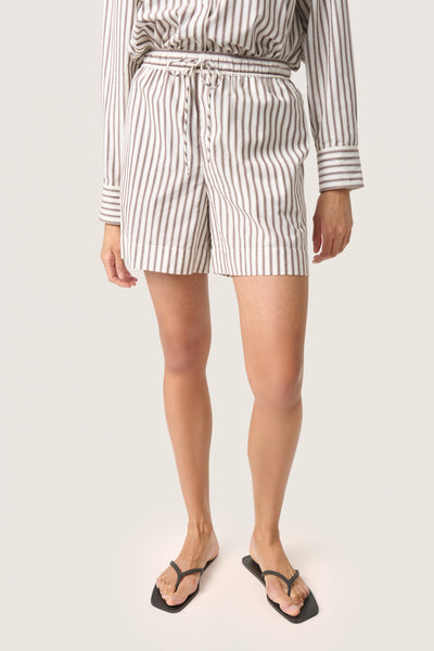 SLMunevo Kaily Shorts Brown and White Stripe - 30408622 Thumbnail