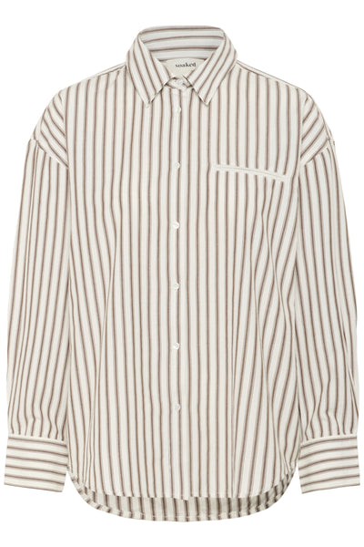 SLMunevo Regular Shirt Brown and White Stripe - 30408624 Thumbnail