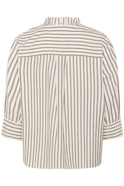SLMunevo Frill Shirt SS Brown and White Stripe - 30408676 Thumbnail