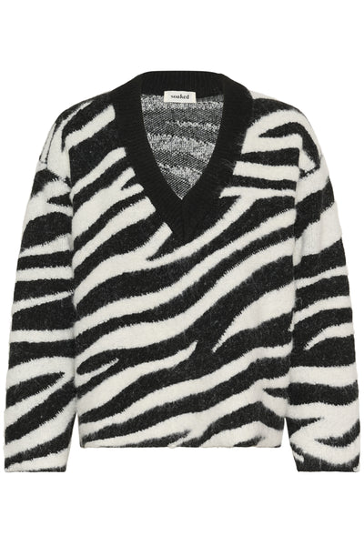 SLSorea V-Neck Pullover Black and White Animal - 30436 - 30408777 Thumbnail