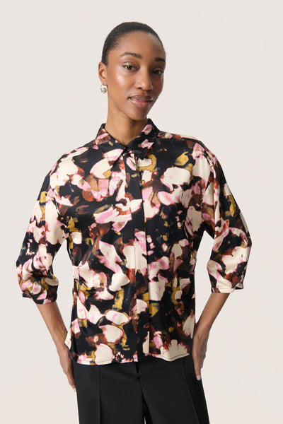 SLCinna Elly Shirt SS Chocolate Autumn Leaves - 30408801 Thumbnail