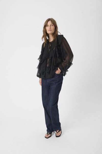 SLHarietta Frill Blouse Black - 194008 - 30408857 Thumbnail