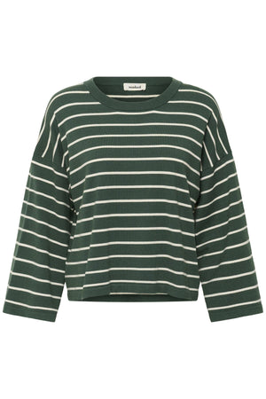 SLSpina Boxy Pullover Cropped Trekking Green w White Stripe - 30408863