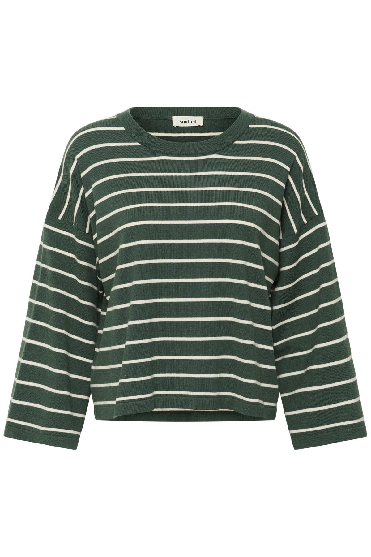 SLSpina Boxy Pullover Cropped Trekking Green w White Stripe - 30408863
