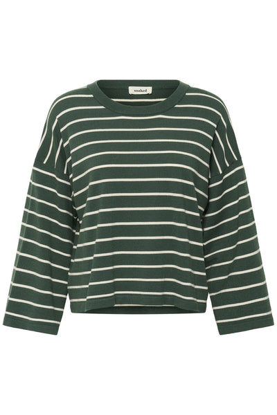 SLSpina Boxy Pullover Cropped Trekking Green w White Stripe - 30408863 Thumbnail