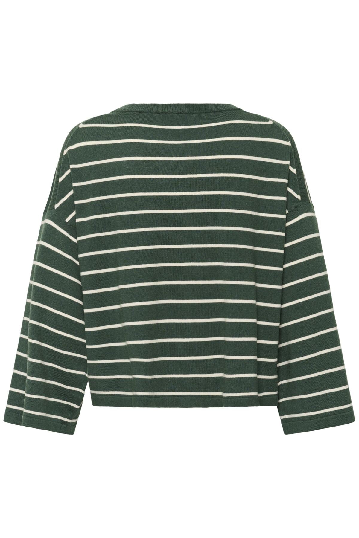 SLSpina Boxy Pullover Cropped Trekking Green w White Stripe - 30408863