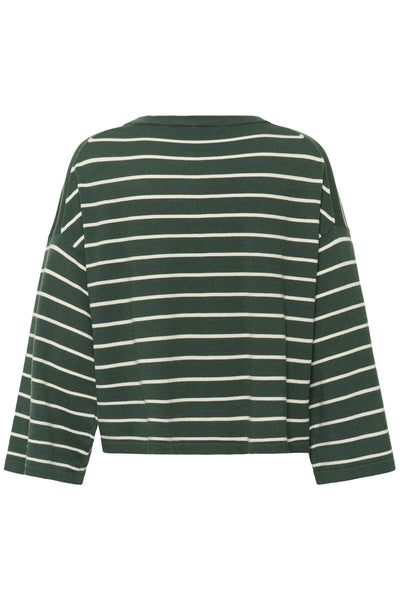 SLSpina Boxy Pullover Cropped Trekking Green w White Stripe - 30408863 Thumbnail