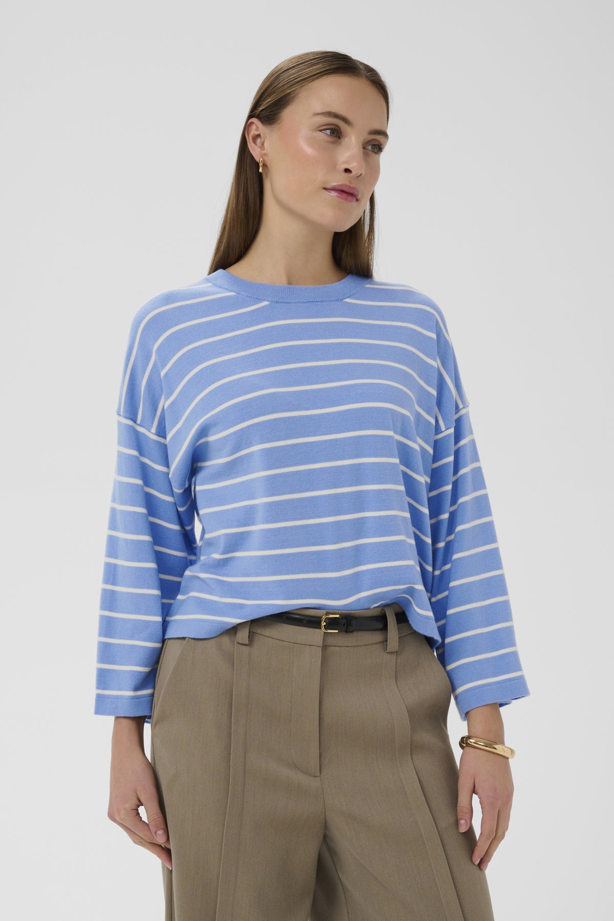 SLSpina Boxy Pullover Cropped Hydranega w White Stripe - 305 - 30408863