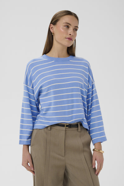 SLSpina Boxy Pullover Cropped Hydranega w White Stripe - 305 - 30408863 Thumbnail