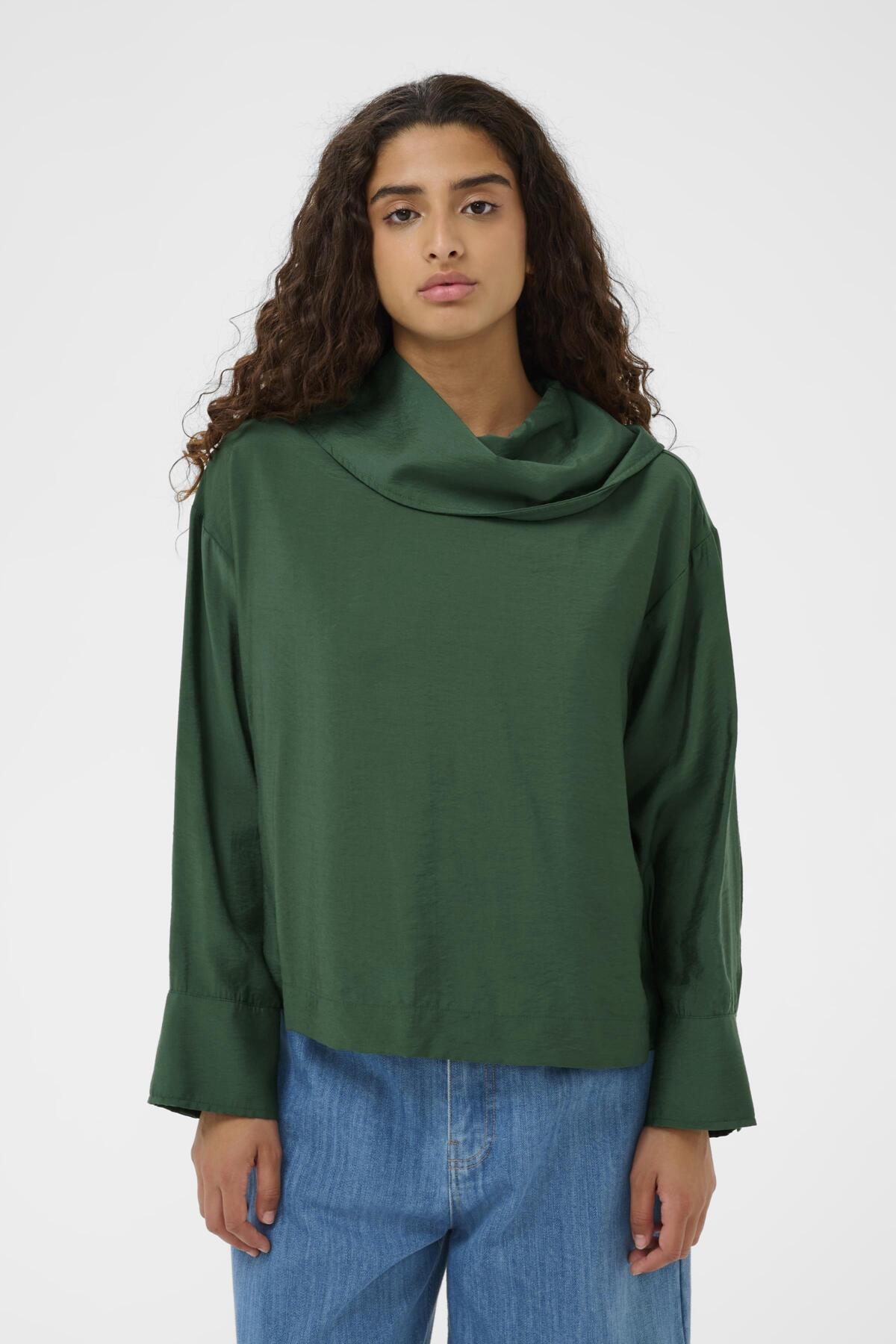 SLEneya Funnel Blouse LS Trekking Green - 195411 - 30408897
