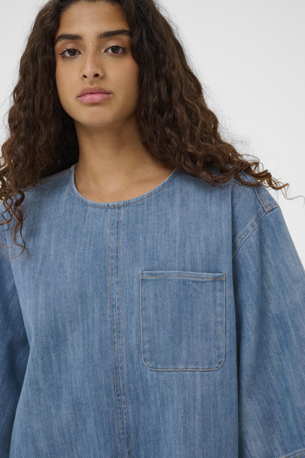 SLNinnie Amilea Blouse SS Medium Blue Denim - 301130 - 30408901