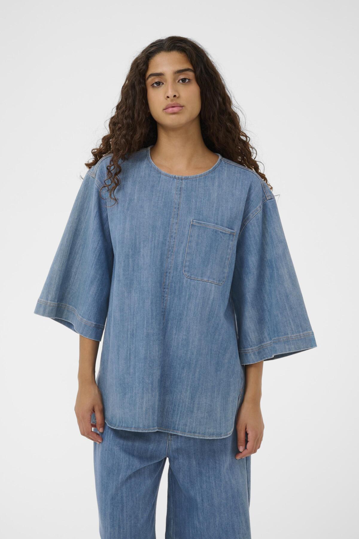 SLNinnie Amilea Blouse SS Medium Blue Denim - 301130 - 30408901