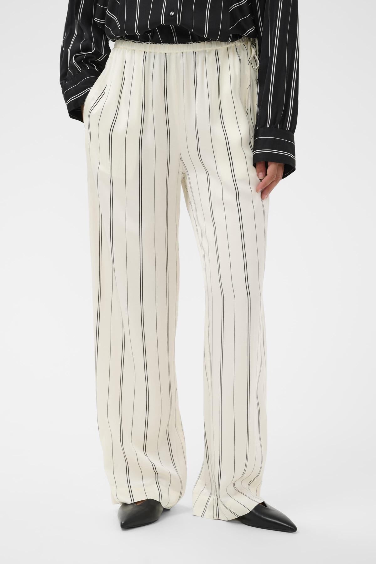 SLMarcela Printed Pants White W Black Stripes - 304534 - 30408923
