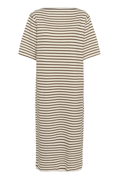 SLIngina Boatneck  Dress White and Cappucino Stripe - 3 - 30408994 Thumbnail