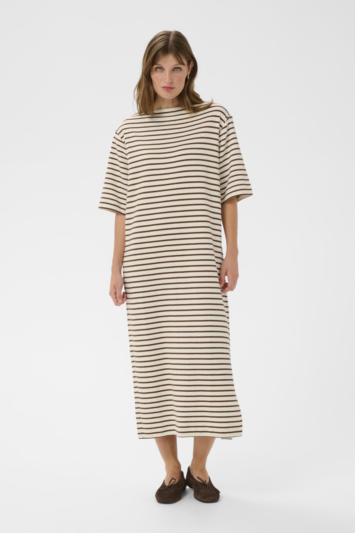 SLIngina Boatneck  Dress White and Cappucino Stripe - 3 - 30408994