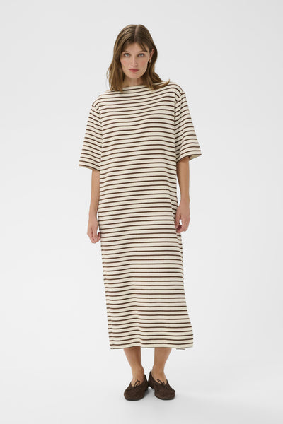 SLIngina Boatneck  Dress White and Cappucino Stripe - 3 - 30408994 Thumbnail