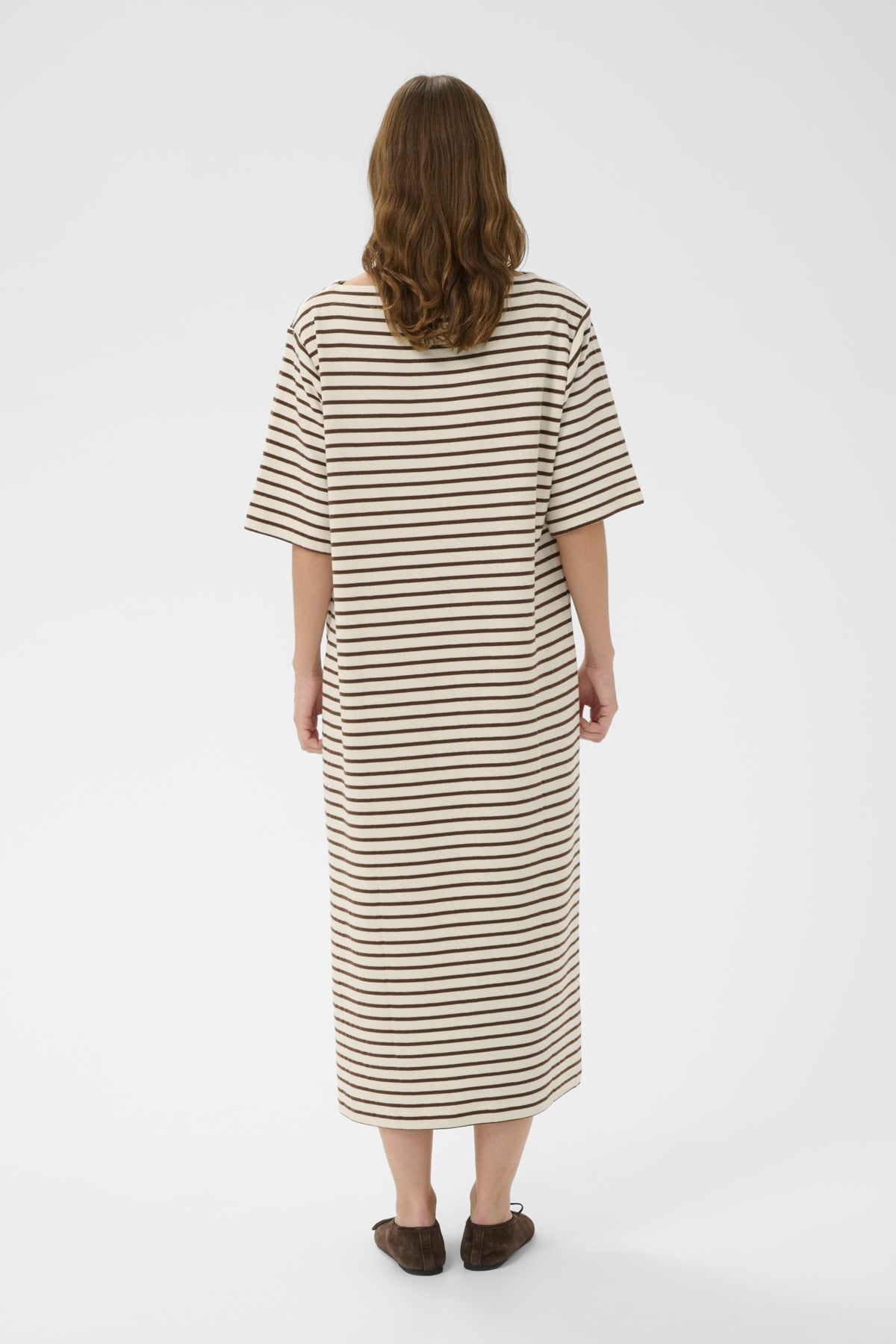 SLIngina Boatneck  Dress White and Cappucino Stripe - 3 - 30408994