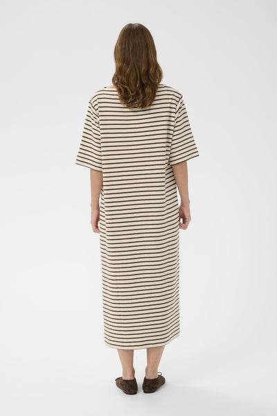 SLIngina Boatneck  Dress White and Cappucino Stripe - 3 - 30408994 Thumbnail