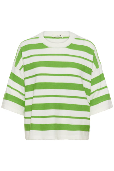 SLSpina Boxy Structure Pullove White w Green Stripe - 304694 - 30409012 Thumbnail
