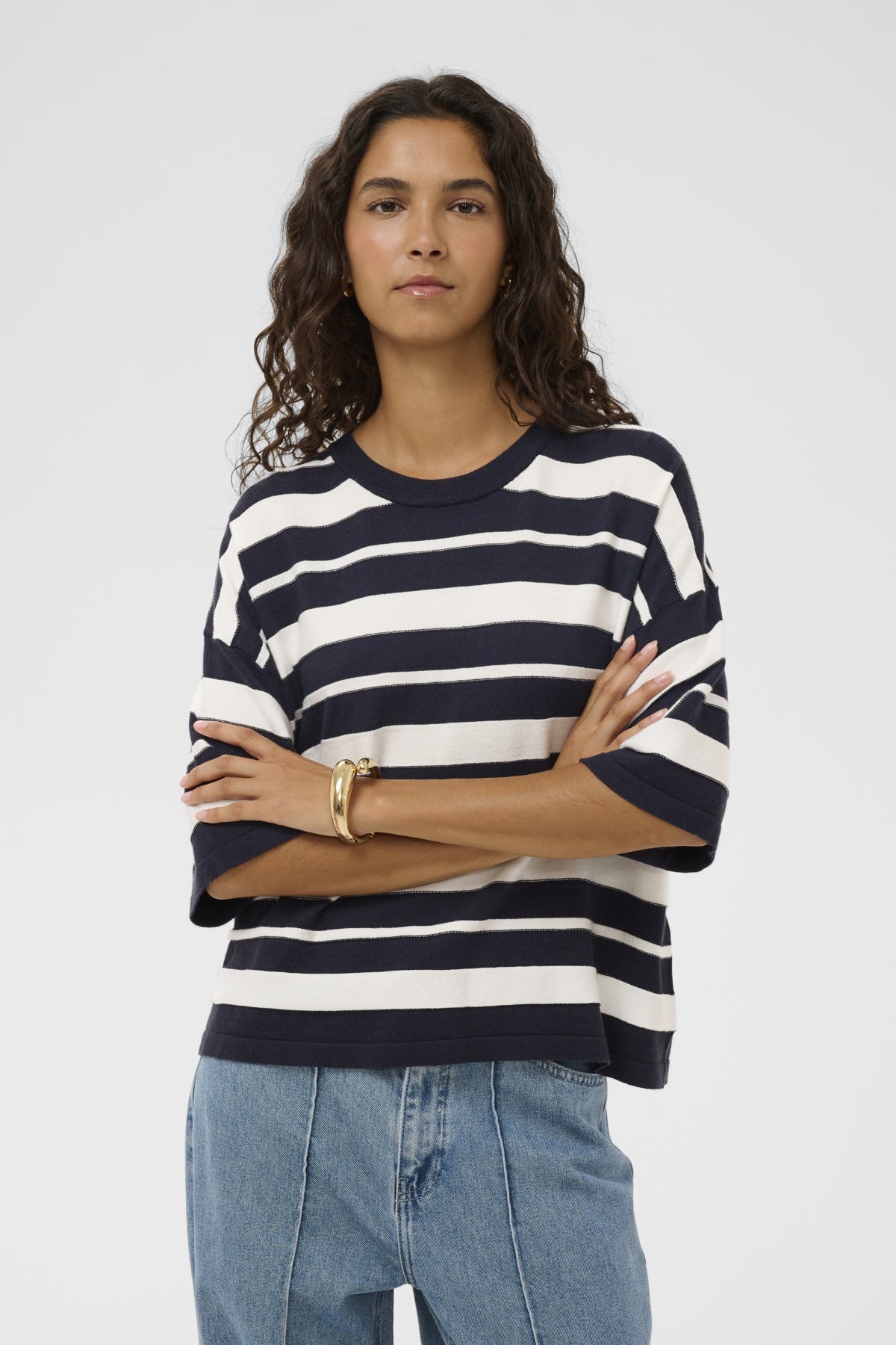 SLSpina Boxy Structure Pullove India Ink and White Stripe - 3 - 30409012