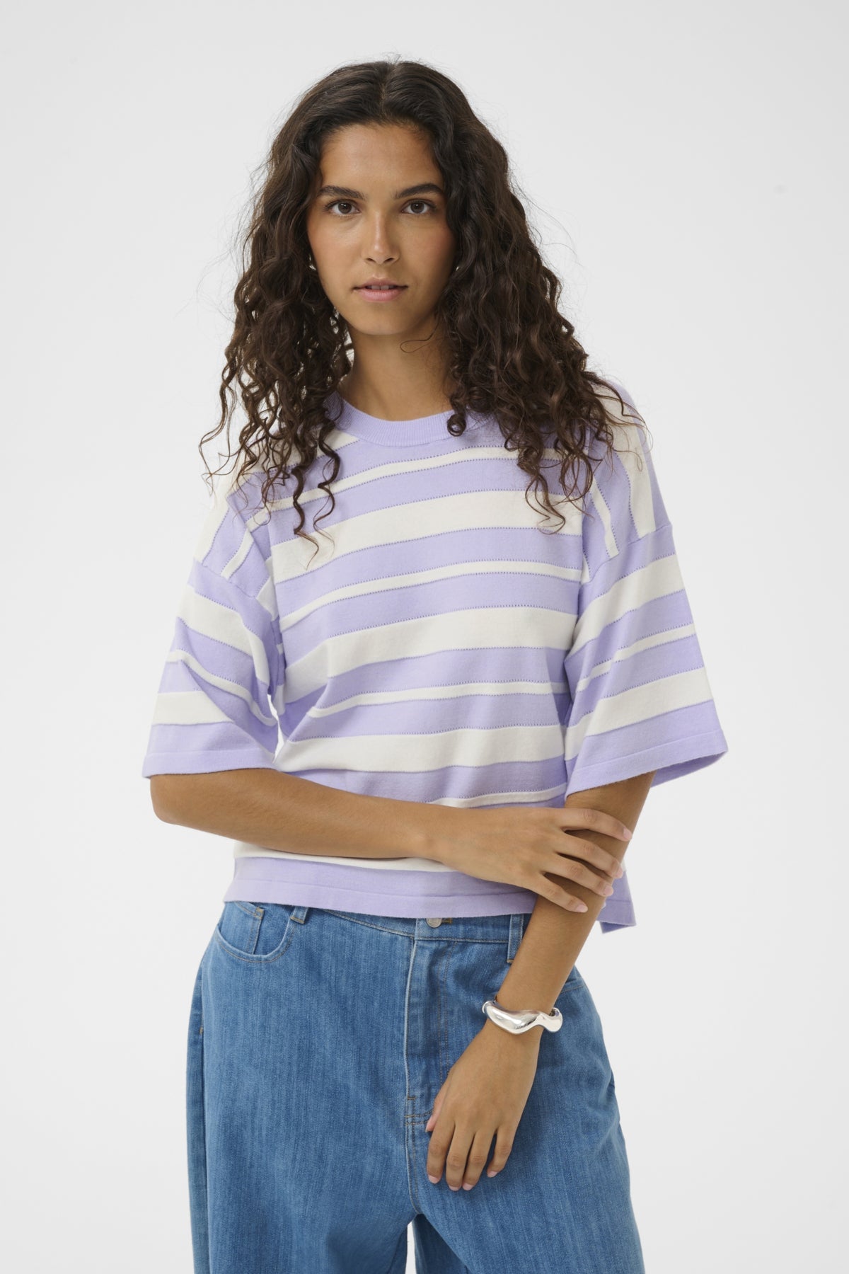 SLSpina Boxy Structure Pullove Purple Heather w White Stripe - 30409012