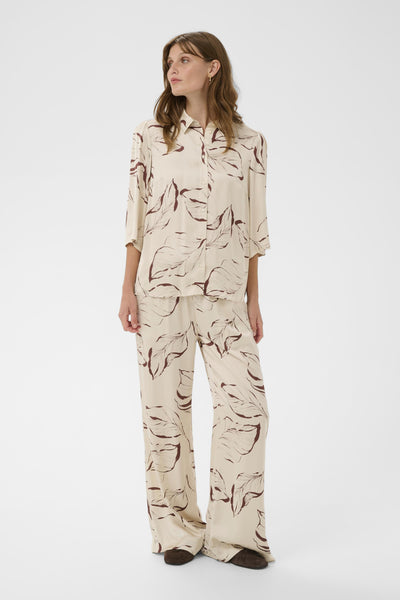 SLClero Flared Printed Pants Oatmeal Leave Print - 304871 - 30409023 Thumbnail