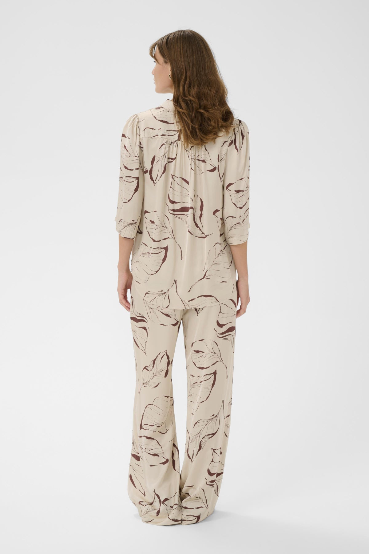 SLClero Flared Printed Pants Oatmeal Leave Print - 304871 - 30409023
