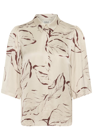 SLClero Printed Shirt SS Oatmeal Leave Print - 304871 - 30409030