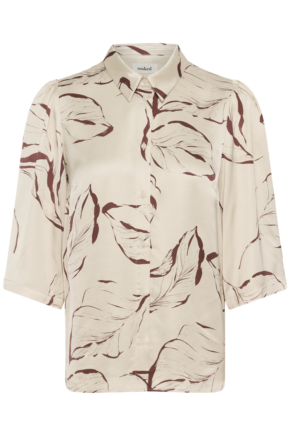 SLClero Printed Shirt SS Oatmeal Leave Print - 304871 - 30409030