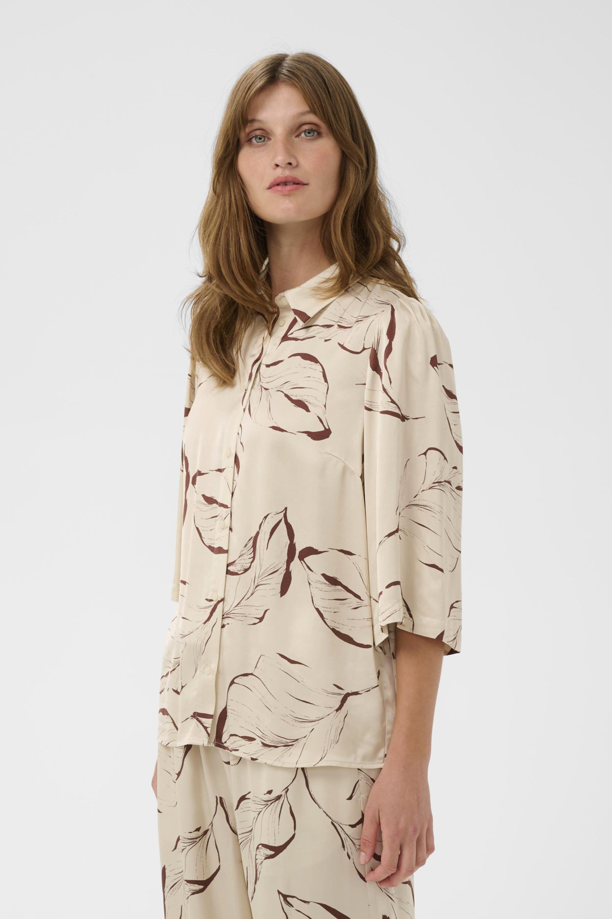 SLClero Printed Shirt SS Oatmeal Leave Print - 304871 - 30409030