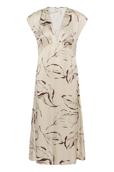 SLClero Midi Printed Dress Oatmeal Leave Print - 304871 - 30409240 Thumbnail