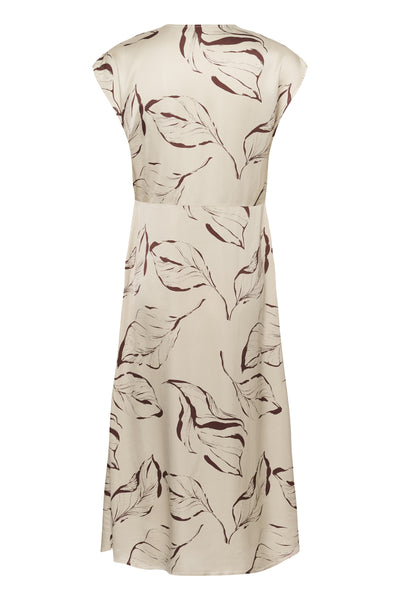 SLClero Midi Printed Dress Oatmeal Leave Print - 304871 - 30409240 Thumbnail