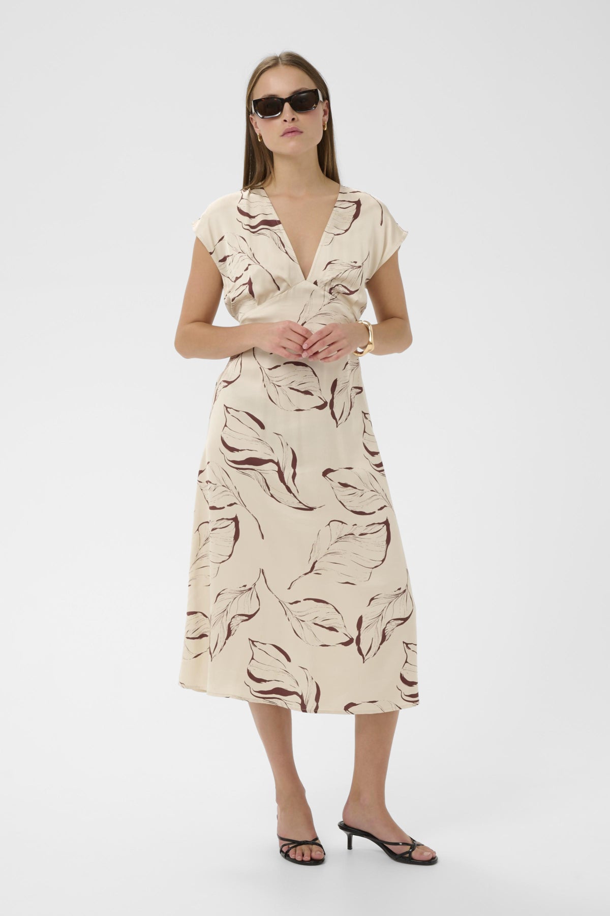 SLClero Midi Printed Dress Oatmeal Leave Print - 304871 - 30409240