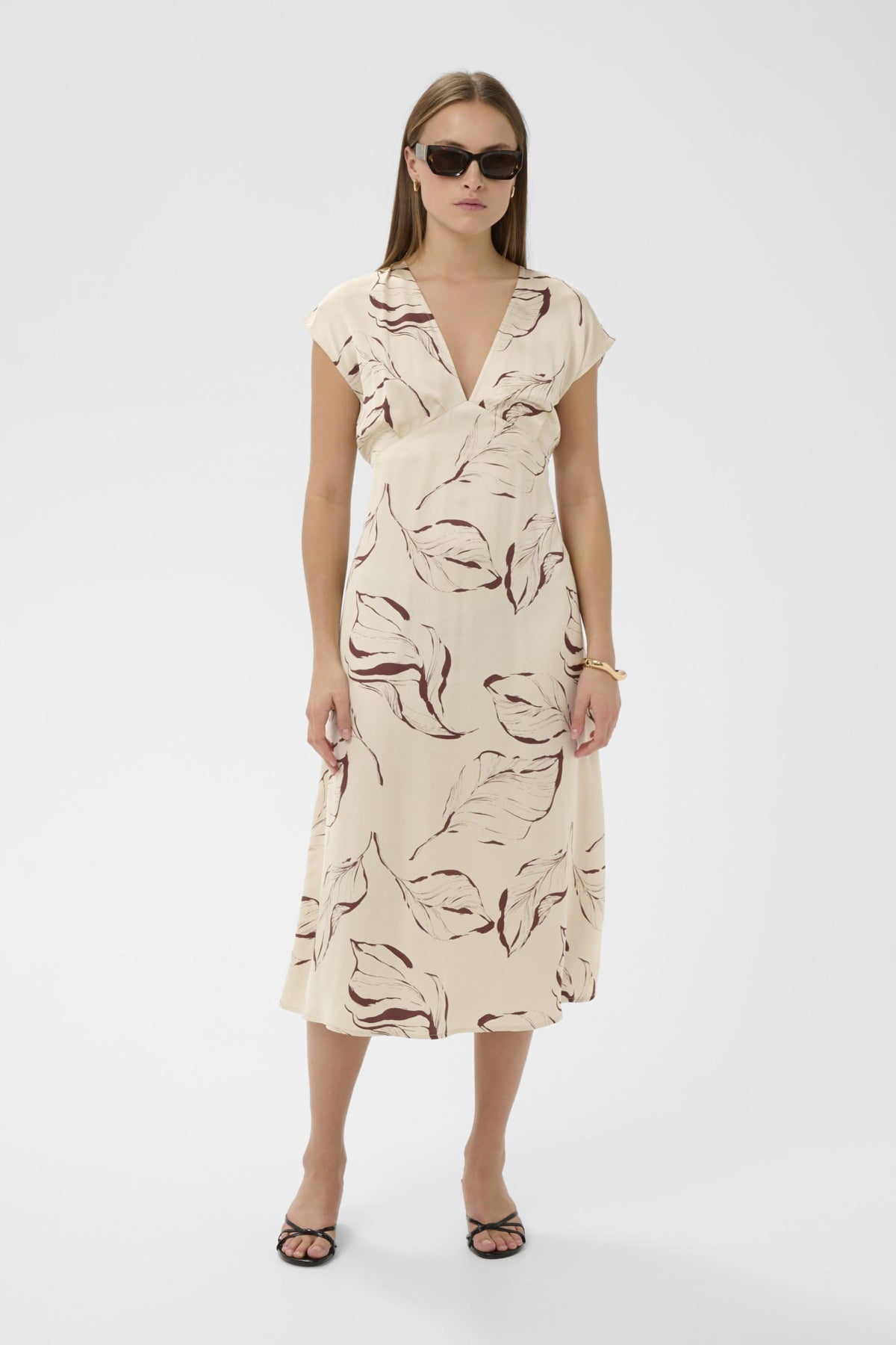 SLClero Midi Printed Dress Oatmeal Leave Print - 304871 - 30409240