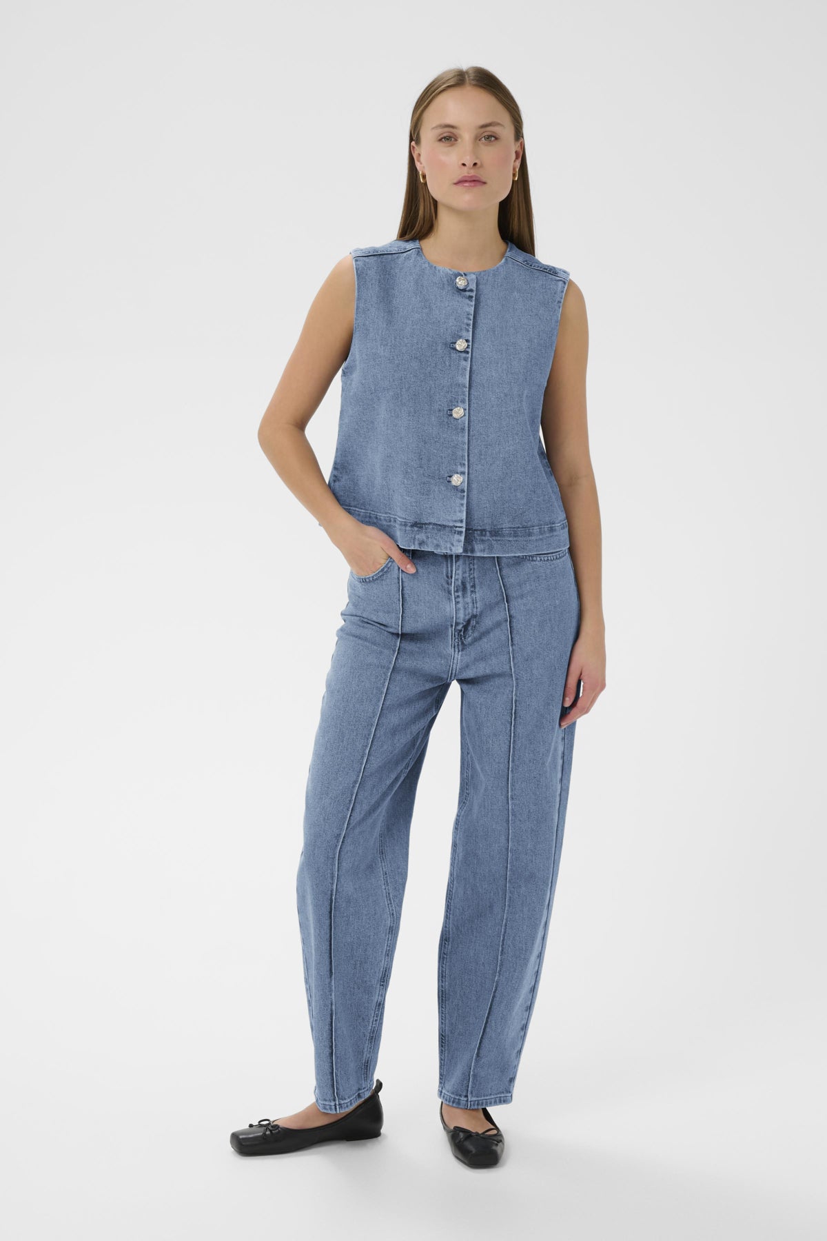 SLRinatina Waistcoat Medium Blue Denim - 301130 - 30409278