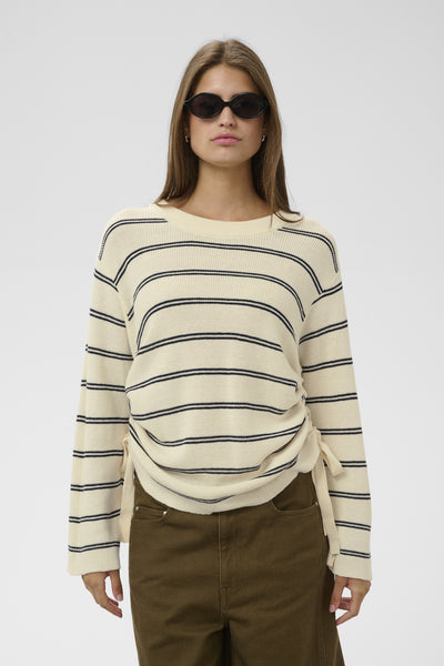 SLSanja Ruching Pullover Turtledove v Navy Stripe - 305 - 30409303 Thumbnail