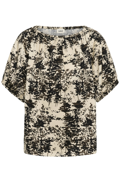 SLNaelle Printed Blouse SS Oatmeal Forest - 305085 - 30409345 Thumbnail