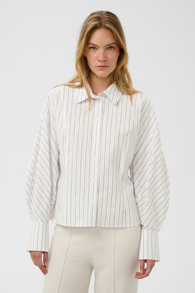 SLNoelle Balloon Shirt White and Beech Stripe - 30508 - 30409361 Thumbnail