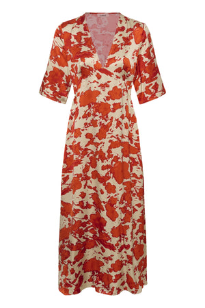 SLClero Midi Printed Dress SS Pureed Pumpkin Flower Print - - 30409386
