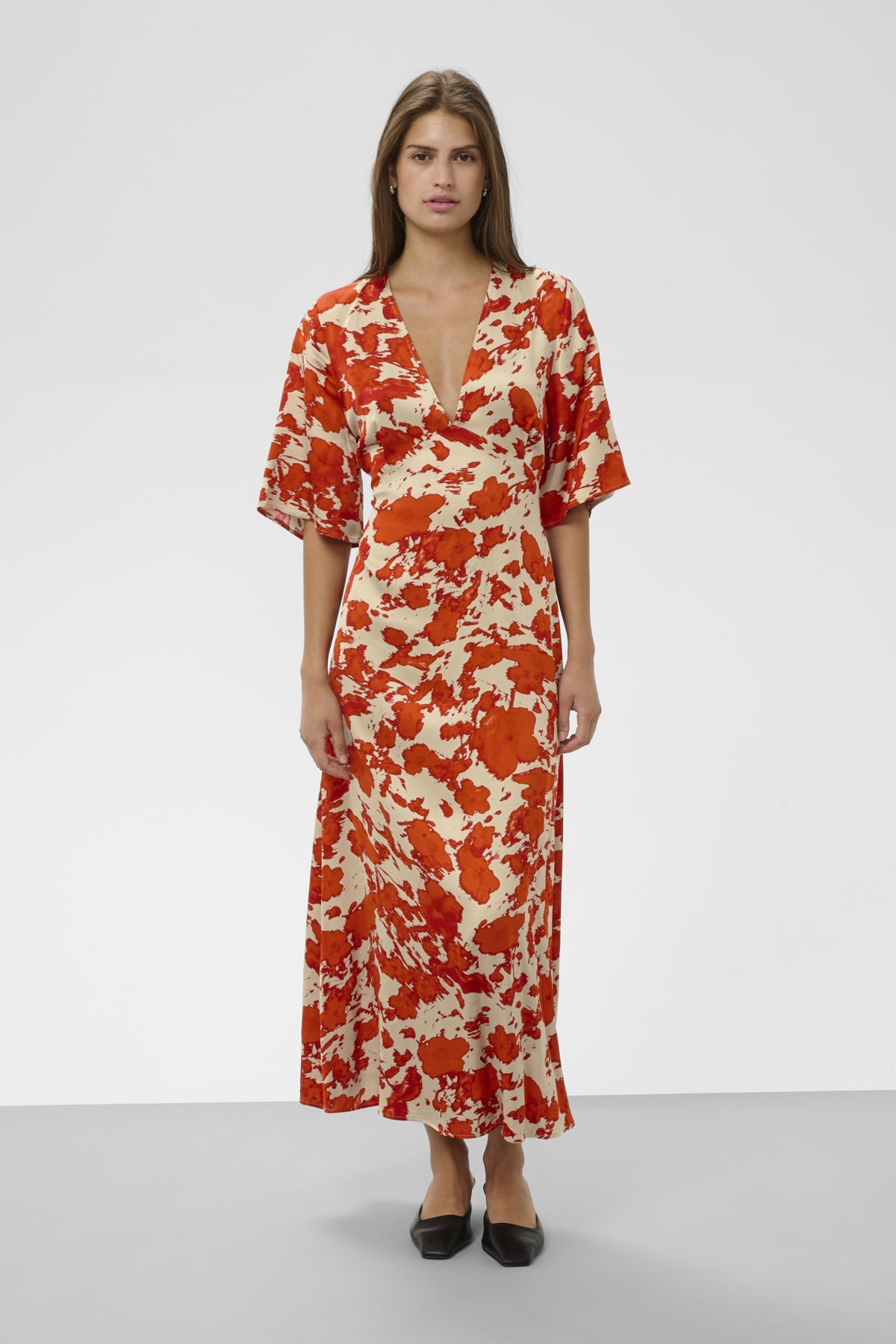 SLClero Midi Printed Dress SS Pureed Pumpkin Flower Print - - 30409386