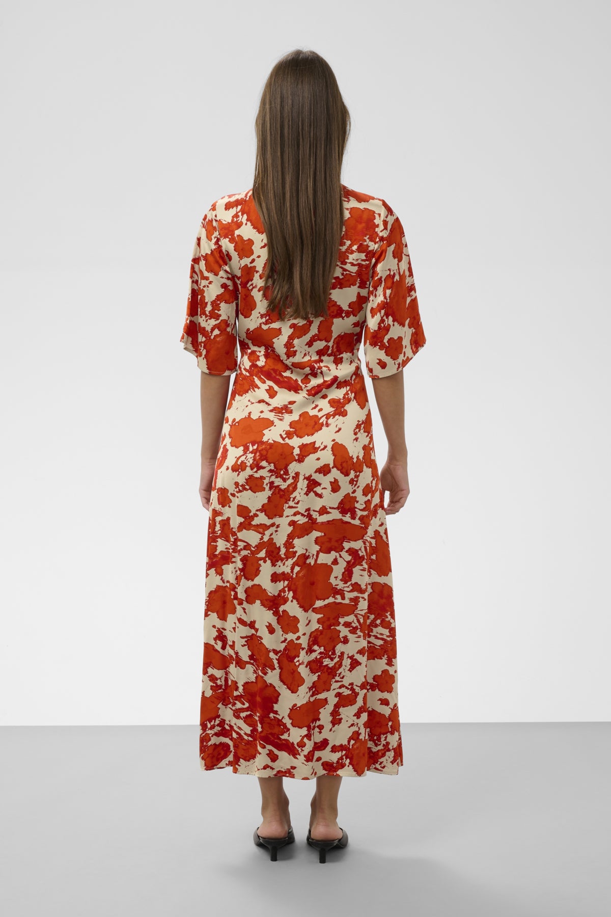 SLClero Midi Printed Dress SS Pureed Pumpkin Flower Print - - 30409386
