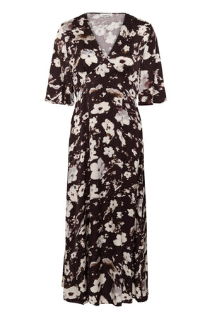 SLClero Midi Printed Dress SS Brown Flower Print - 305074 - 30409386