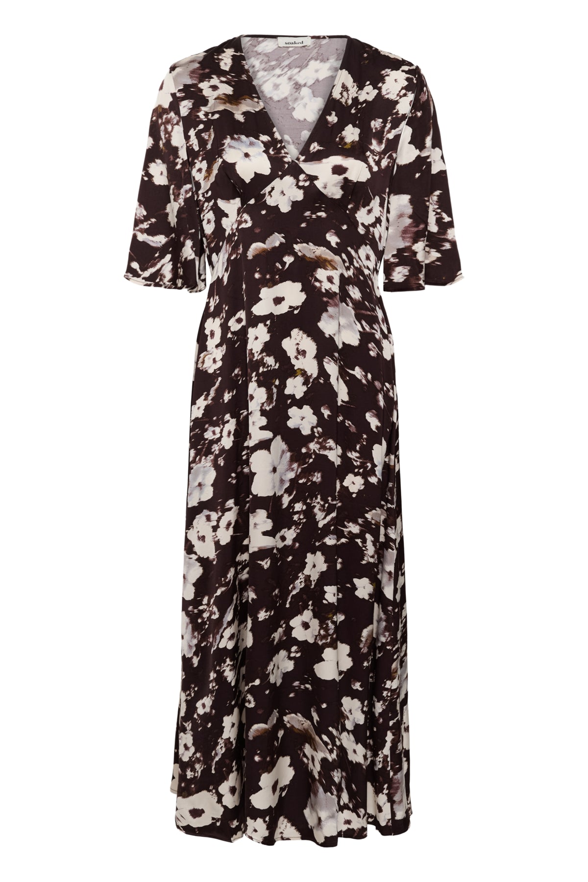SLClero Midi Printed Dress SS Brown Flower Print - 305074 - 30409386