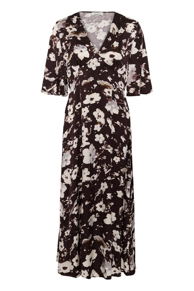 SLClero Midi Printed Dress SS Brown Flower Print - 305074 - 30409386 Thumbnail