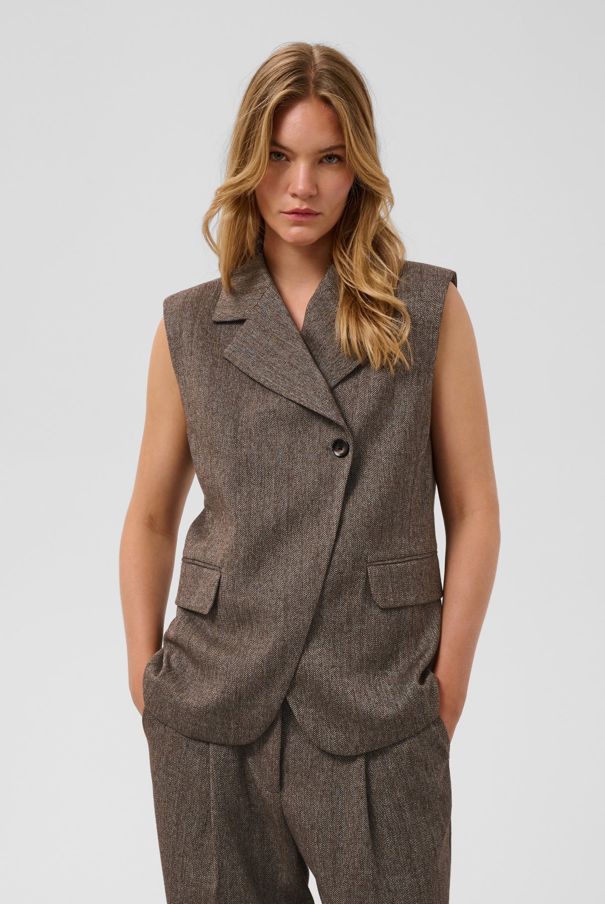SLKango Waistcoat Ganache herringbone - 305270 - 30409490
