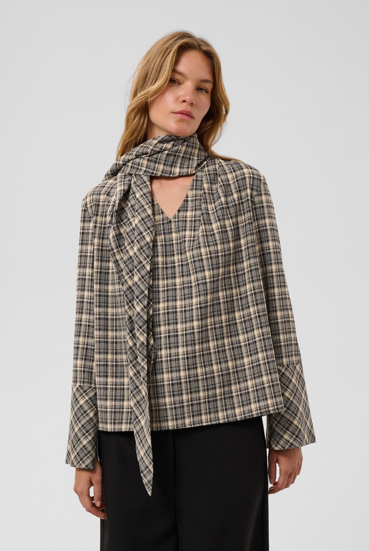 SLShiba Blouse Black and Cream Check - 305395 - 30409608