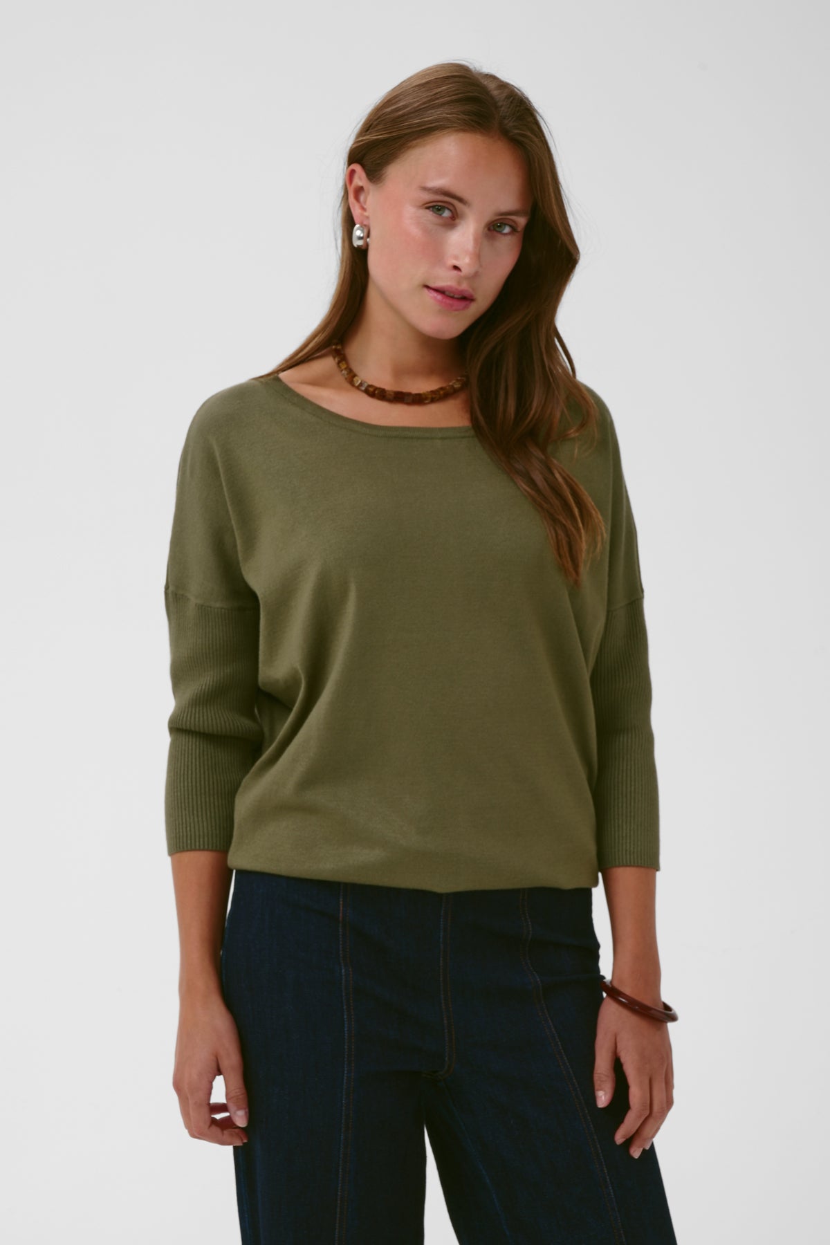 A2561, MilaSZ R-Neck Pullover Four Leaf Clover Melange - 180 - 30500003