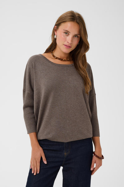 A2561, MilaSZ R-Neck Pullover Mink Melange - 1914301 - 30500003 Thumbnail