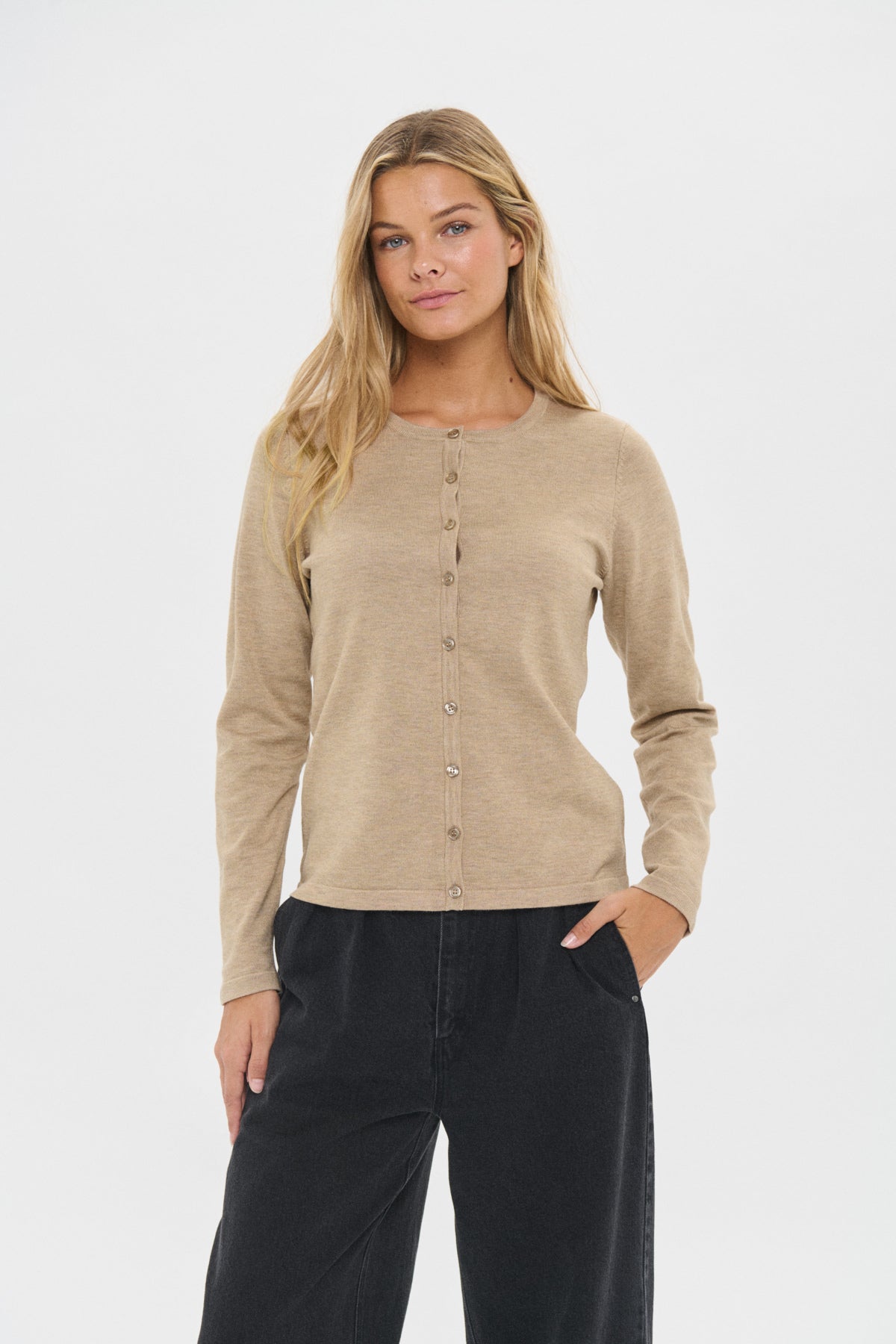 A8661, MilaSZ R-Neck Cardigan Amphora Melange - 30500005